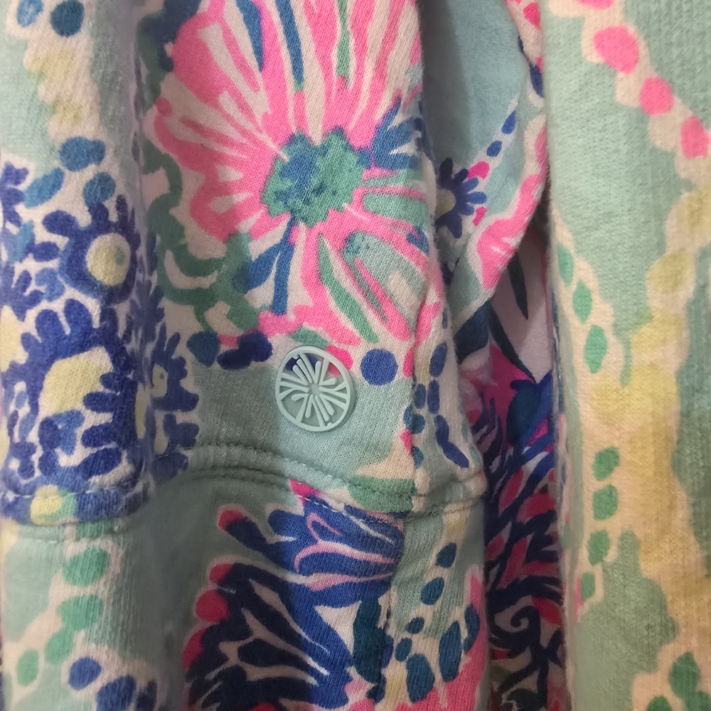 Lilly Pulitzer Mint Floral Crewneck Sweatshirt with Pink & Navy Accents - Picture 2 of 3